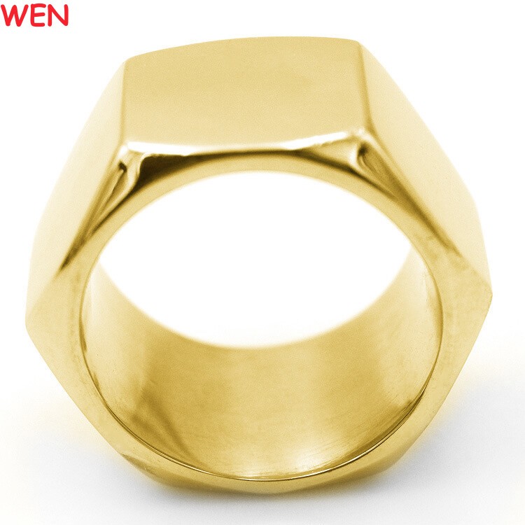 13MM Gold Plated Polished Titanium Men's Big Nut Shape Wedding Ring HipHop Punk