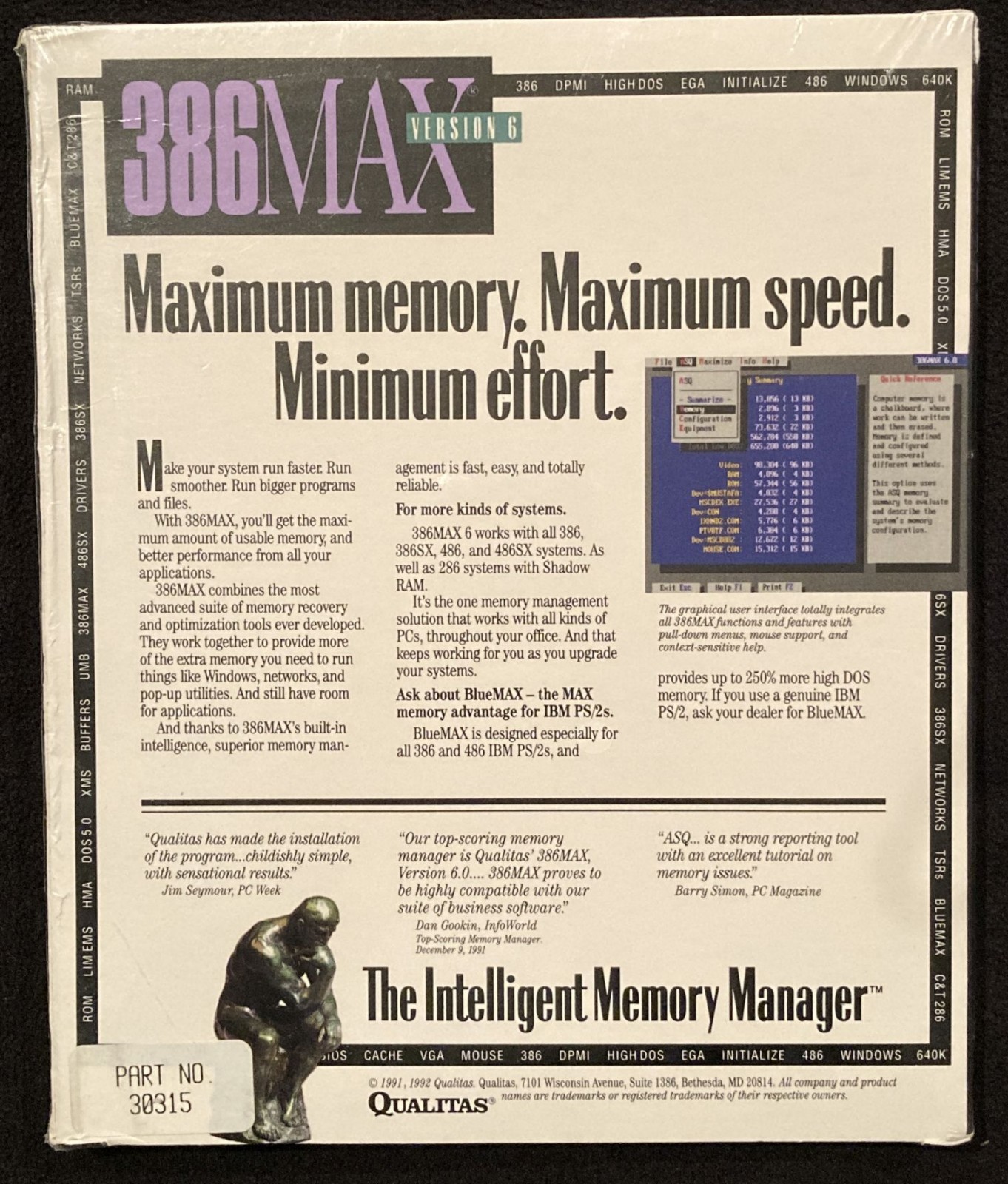 New Sealed Qualitas 386Max Version 6 Memory Management Software (1992, IBM PC)