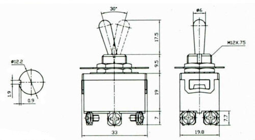 IndusTec 20A DPDT - 6 screw Momentary resetting 3 Position Toggle Switch 12V 24V