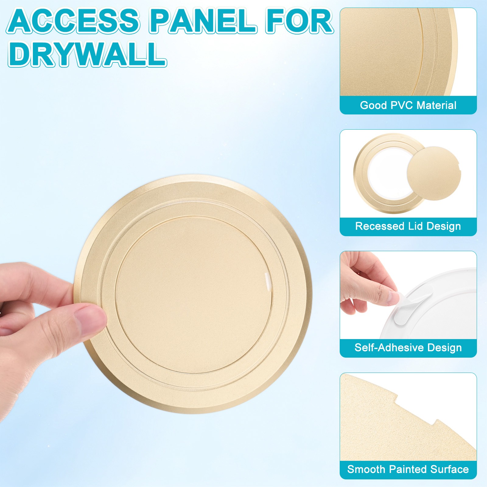 2-Pack Access Panel for Drywall, 3x3 Inch Round Plastic Removable [Gold Tone]