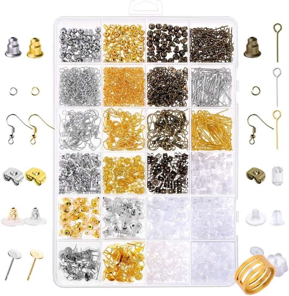 2400Pcs Earring Making Supplies Kit with 24 Style Earring Hooks, Earring Back...