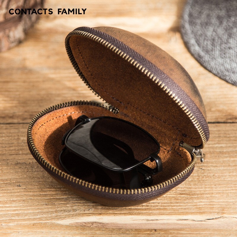 Leather Folding Sunglasses Eyeglasses Travel Storage Case Carry Box Clasps