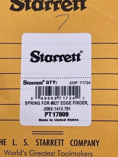 Starrett PT17809 Spring for 827 Edge Finder, .098X.141X.781 IN STOCK