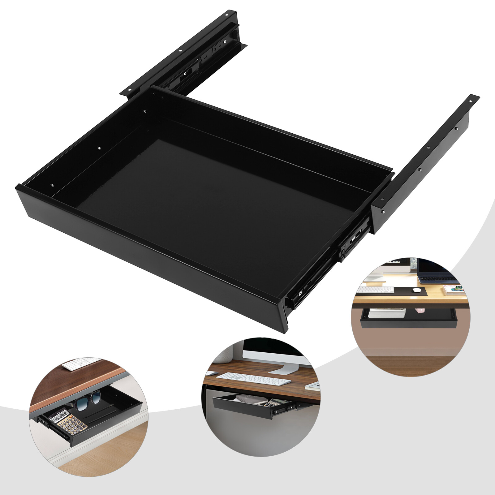 Under Desk Mounted Sliding Pull-out Drawer Storage Organizer For Workstations