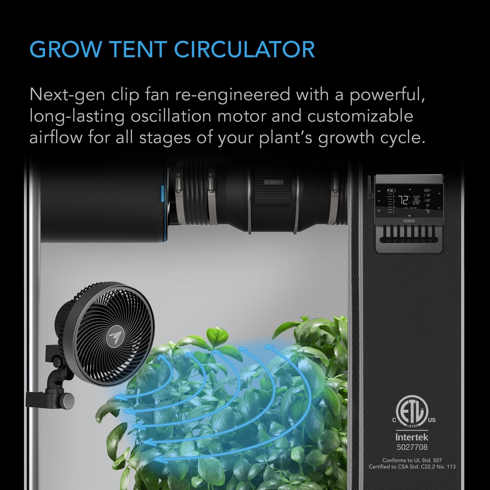 AC Infinity CLOUDRAY S6, Grow 6", Auto Oscillation, Black, Oscillation