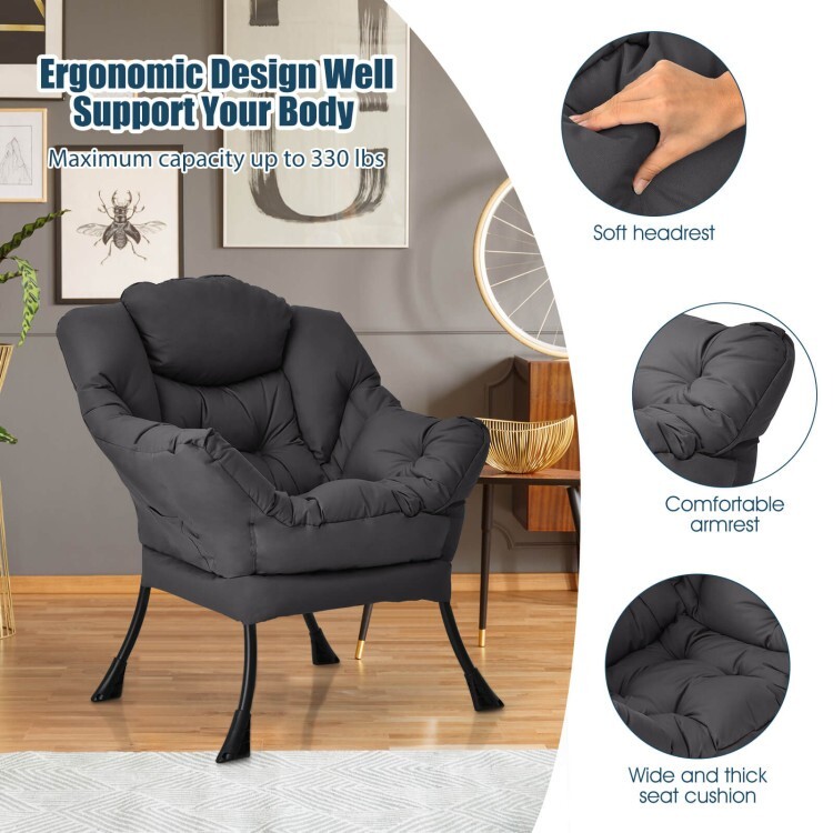 Modern Lazy Sofa Chair Accent Chair Armchair with Steel Frame and Side Pocket