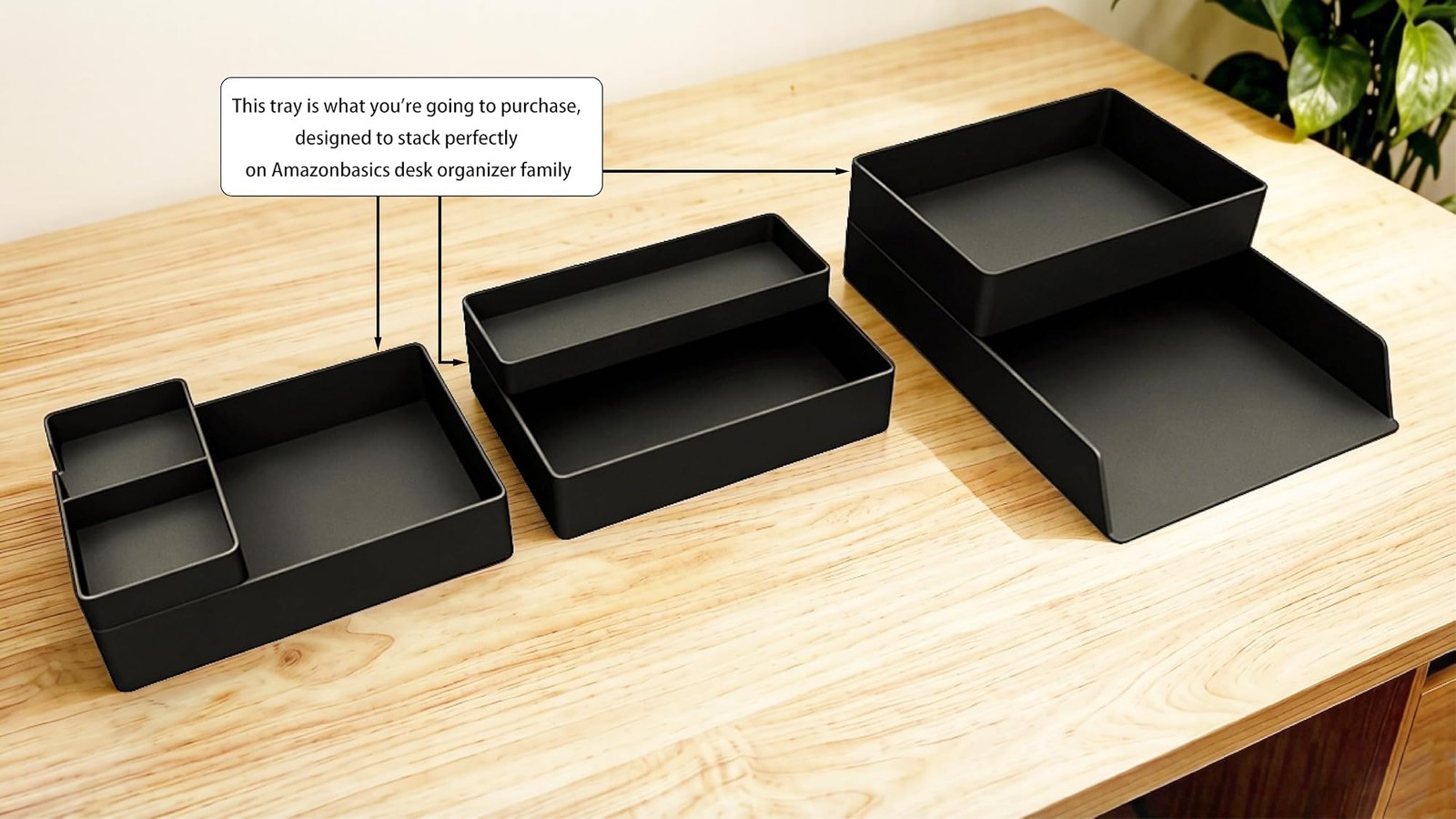 Amazon Basics Rectangular Plastic Desk Organizer with Storage Trays, Accessor...