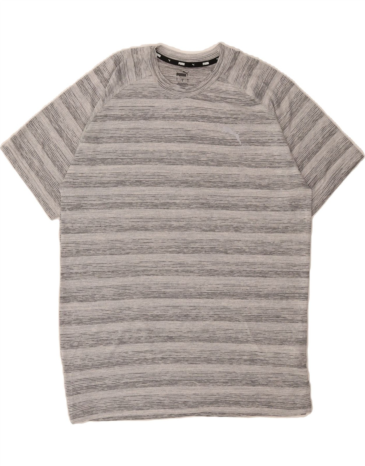 PUMA Mens T-Shirt Top Large Grey Striped Polyester DD49