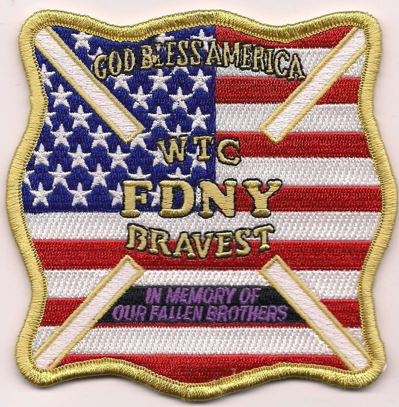 New York City FDNY TRIBUTE - W.T.C. BRAVEST Flag, NY (4" x 4") fire patch