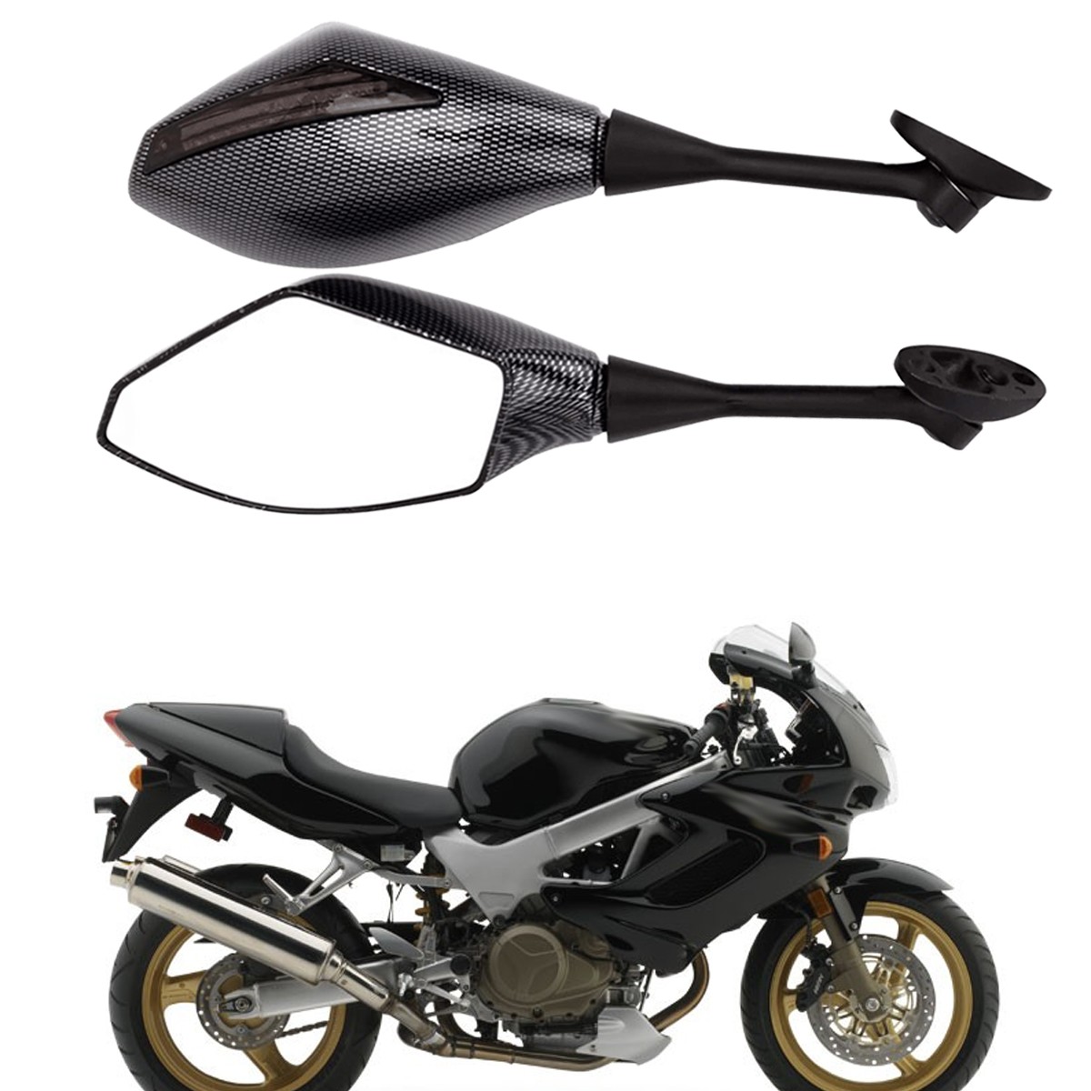 Motorcycle LED Turn Signals Rearview Mirrors For Honda Super Hawk VTR1000 98-06