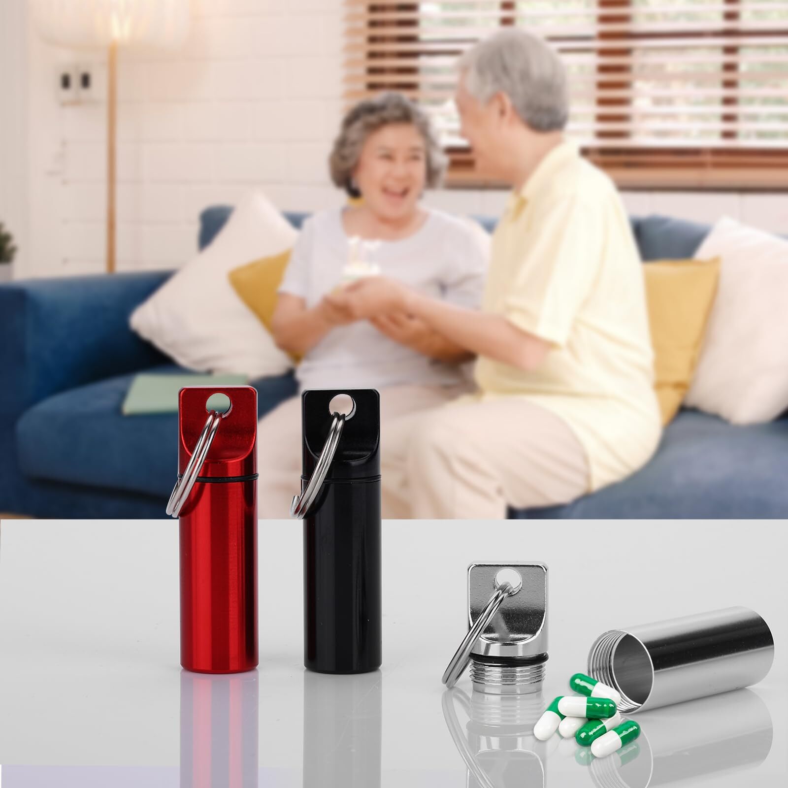 3 Pack Mini Aluminum Pill Keychain Holder Waterproof Pill Container for Travel