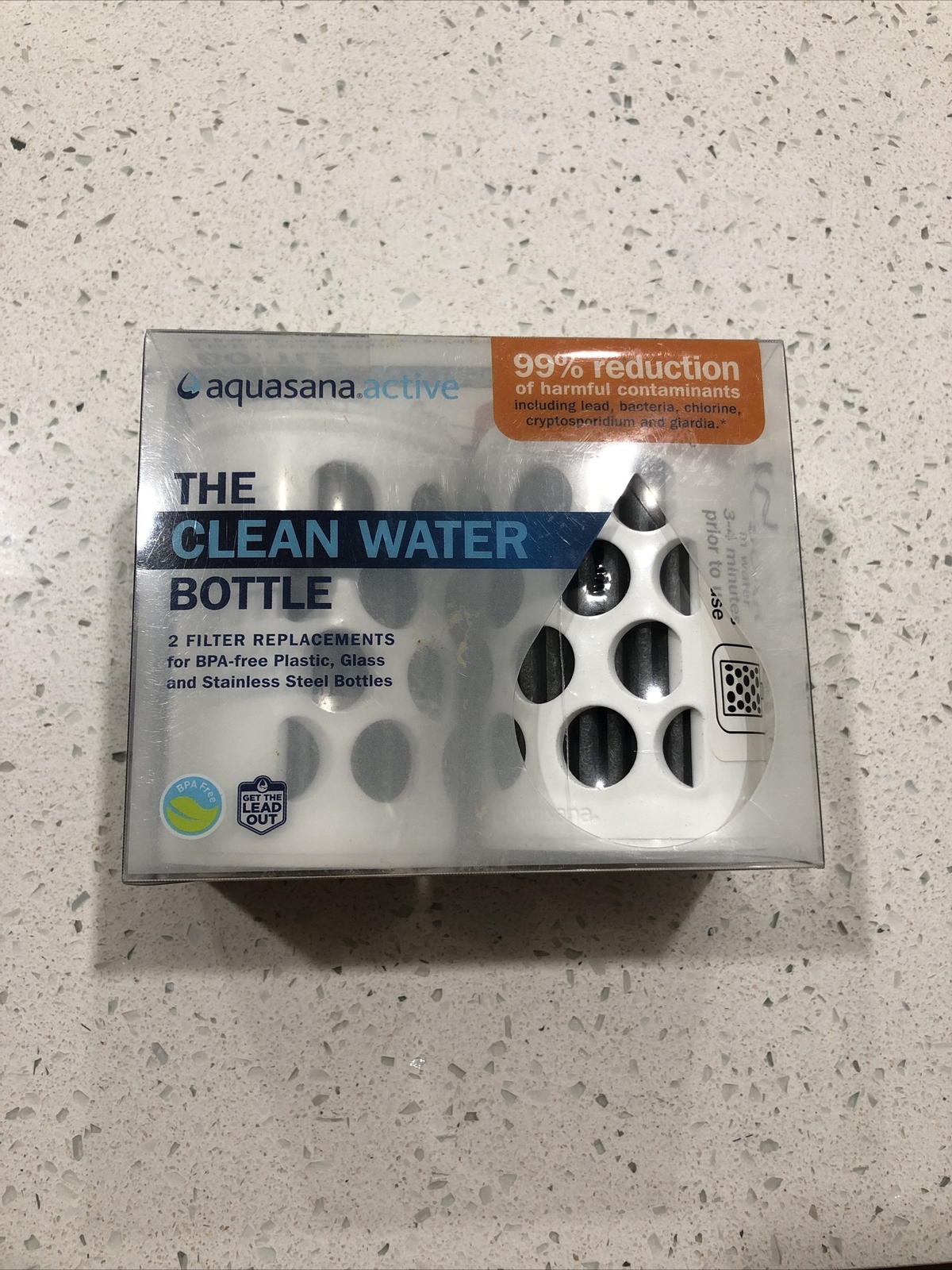 NEW Aquasana Active The Clean Water Bottle 2 Filter Replacements