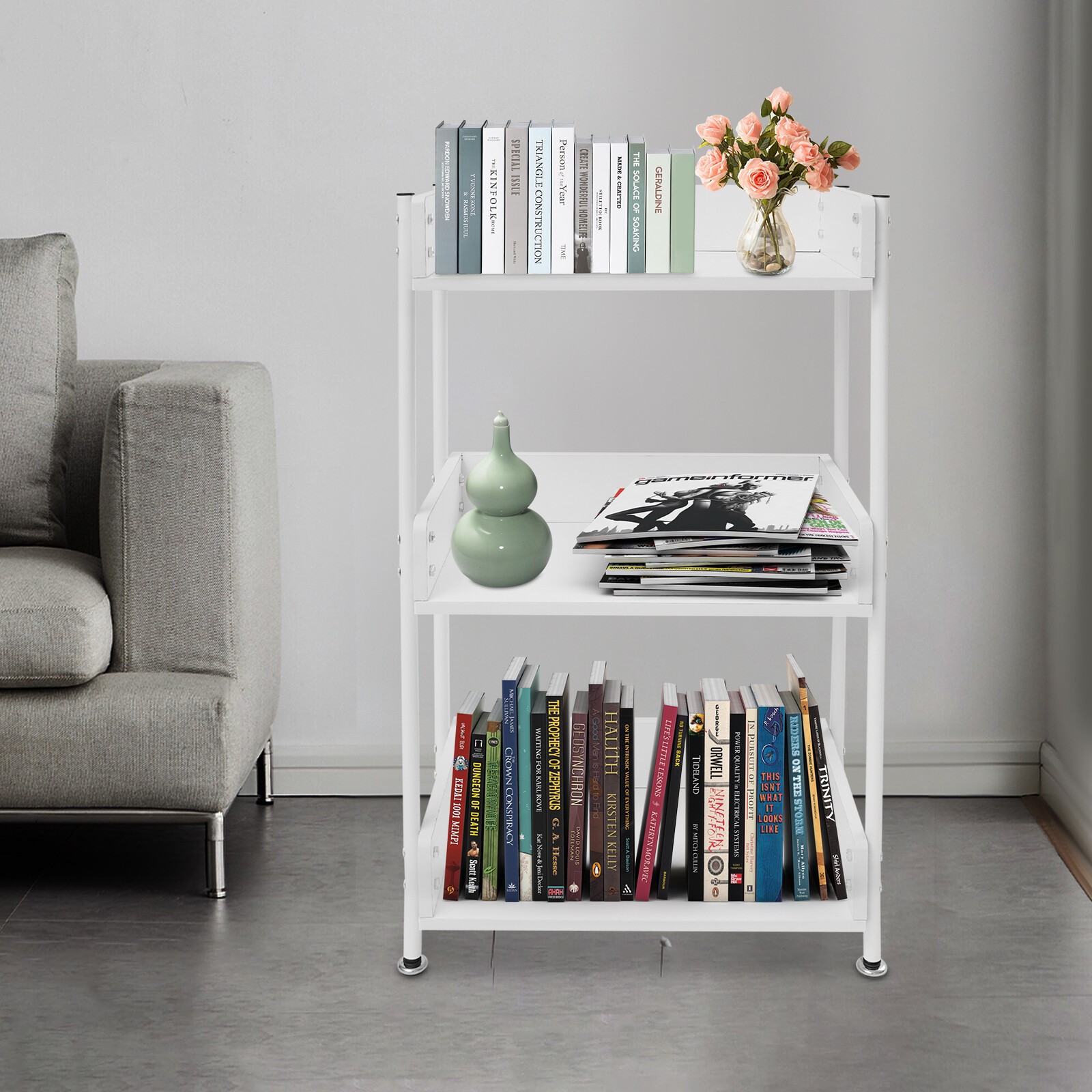 3 Tier Portable Bookshelf Bookcase For Small Space Dorm Open Three Shelf Display