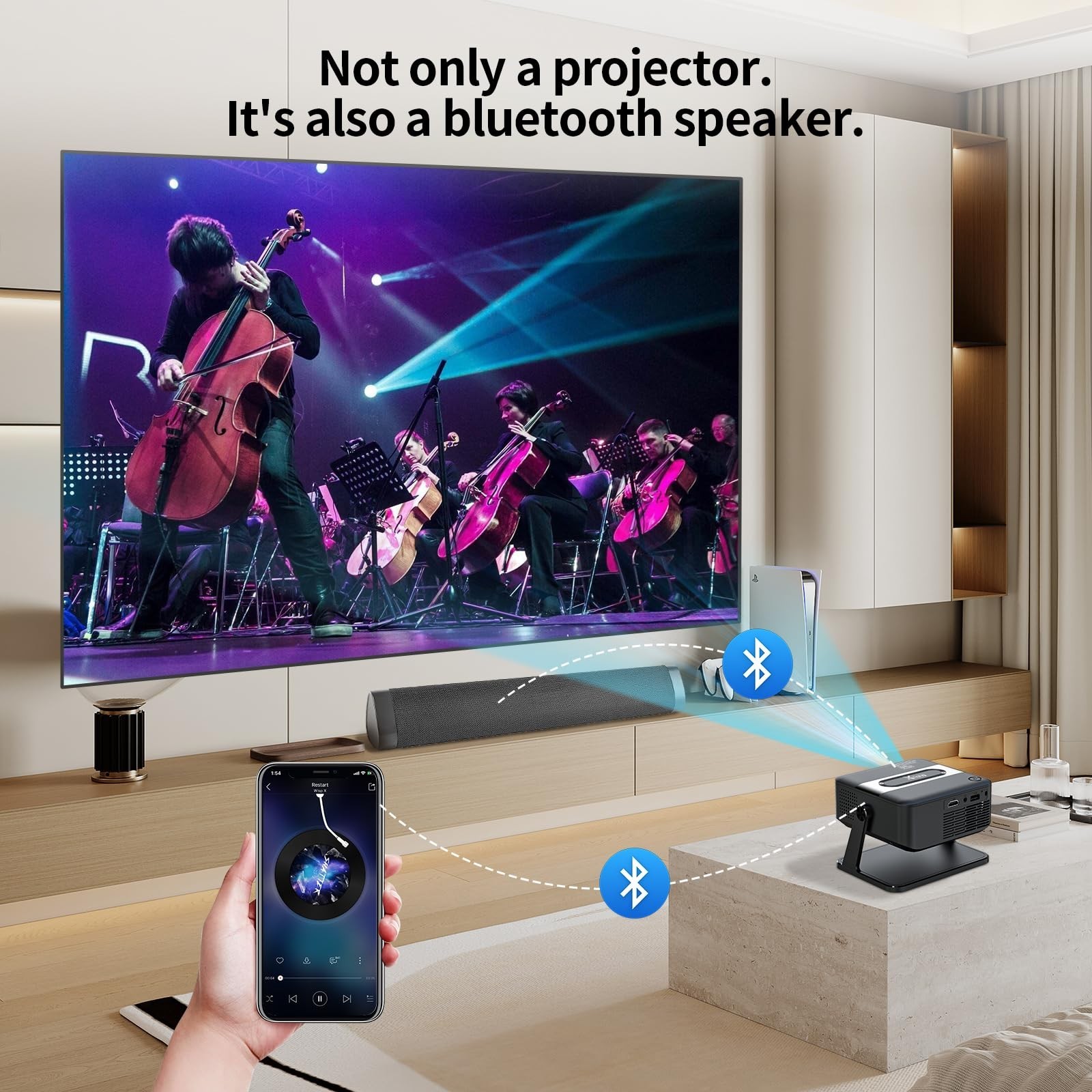 Mini Projector 4K support with WiFi 6 and Bluetooth 5.0, 4w Speaker, Auto Ver...