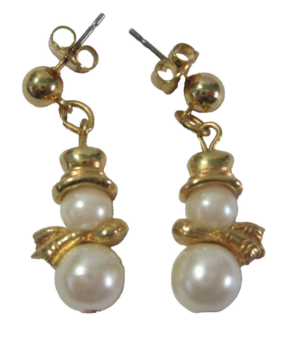 Snowman Faux Pearl Vintage Christmas Time Pierced Earrings