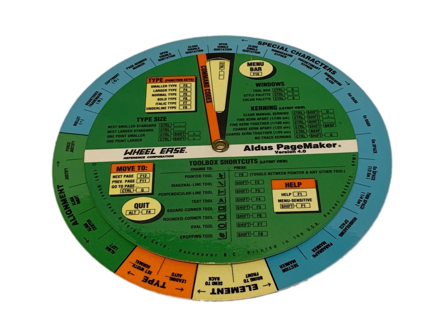 Wheel Ease Reference Corporation Formatting Wheel Aldus PageMaker 4.0 Tool