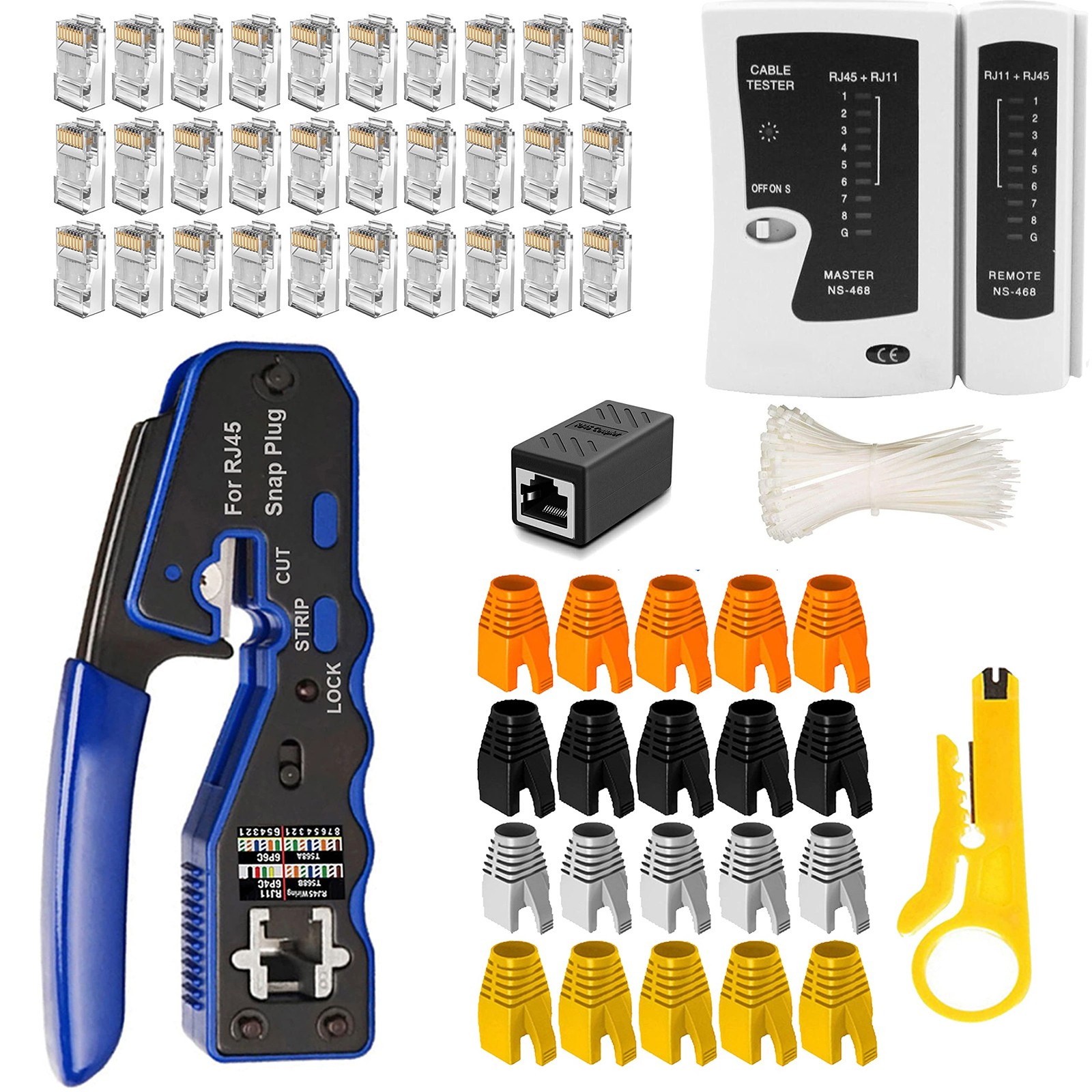 LEATBUY RJ45 Crimp Tool Kit CAT6 CAT5 Crimping Tool Set, 20PC Pass Through Co...