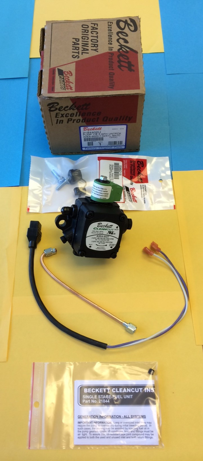 NEW! Beckett Oil Burner Pump 2184402U  PF20372U A2EA6527 12  -24 VDC