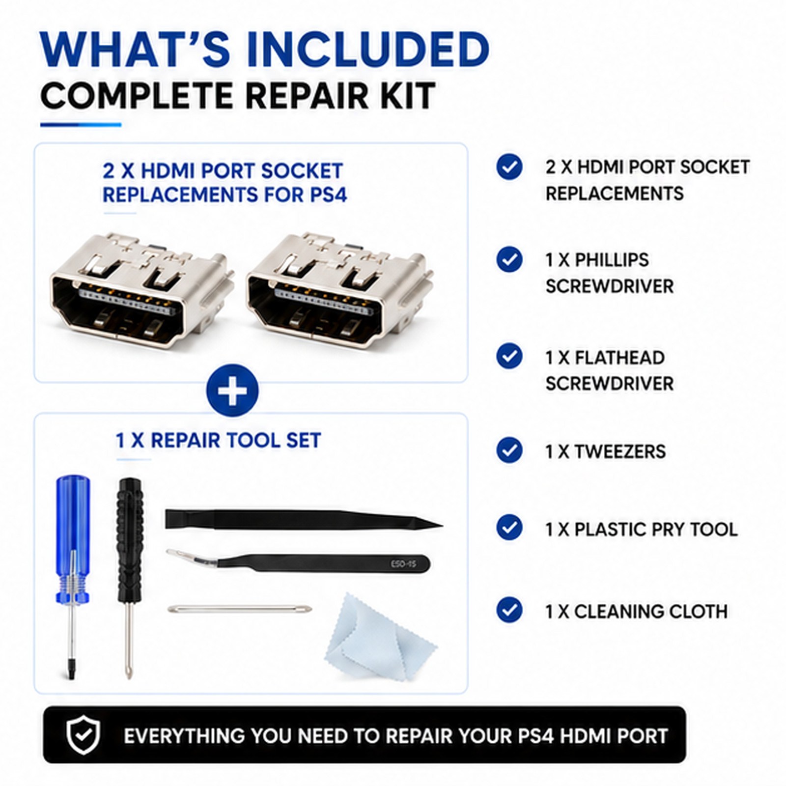 For PS4 HDMI Port Replacement 2 Pack Repair Tool Kit Socket Connector