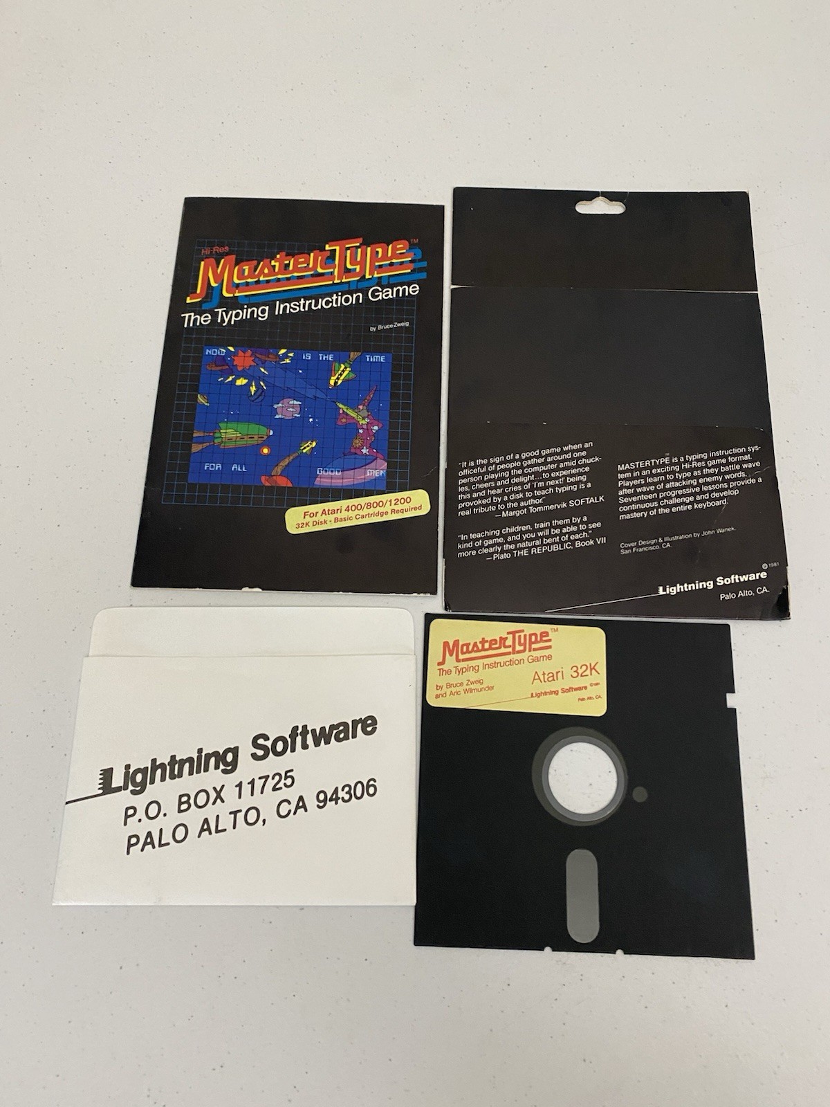 MasterType Typing Game Atari 400 800 1200 32K Computer Disk Complete Sleeve