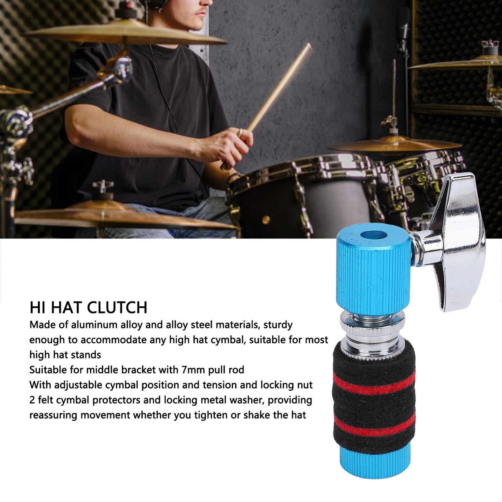 Adjustable Hi Hat Clutch For 7mm Pull Rod Secure Locking Jazz Drum Cymbal Stand