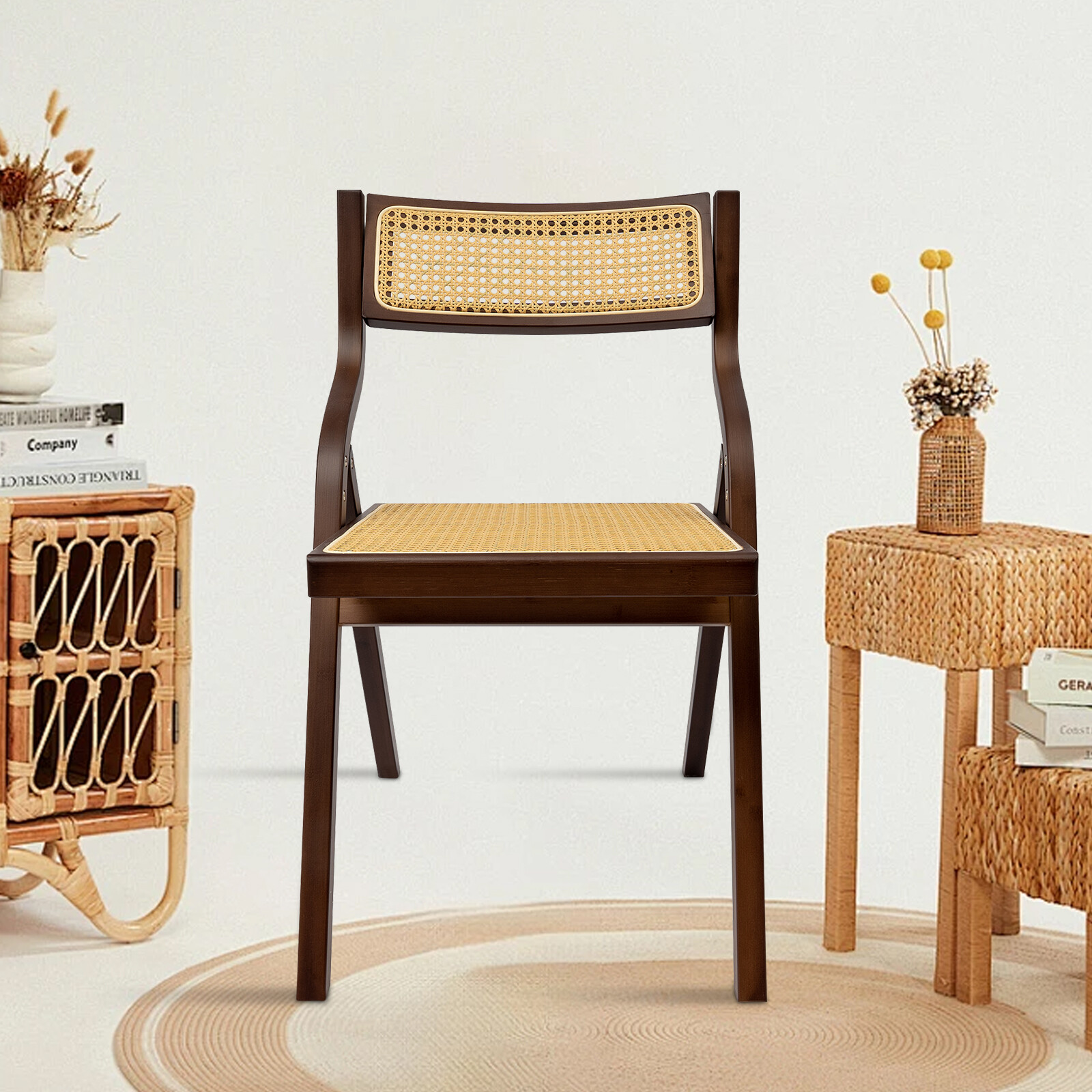 Dining Chair, Rattan Armchair for Living Room Bedroom Reataurant, Folding Chair