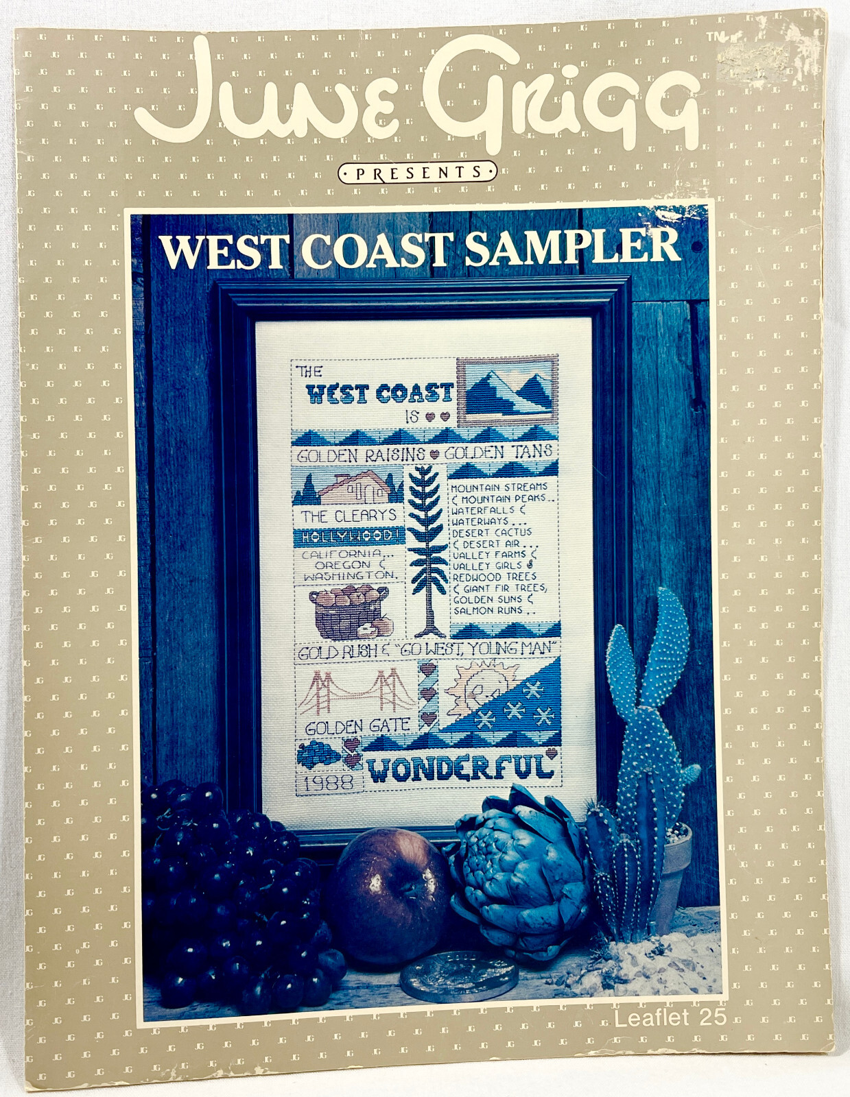 1988 June Grigg West Coast Sampler 25 Counted Cross Stitch Pattern Vintage 13299