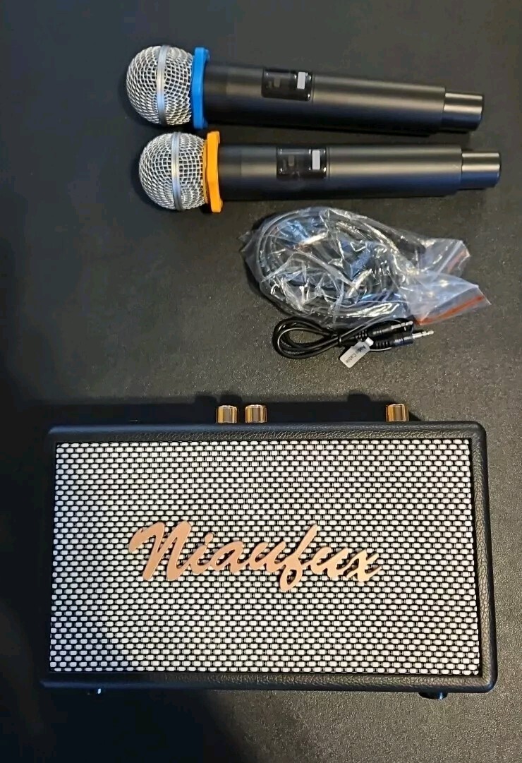 Niaufux Retro Karaoke Machine with Two Wireless Microphones, Portable Speaker