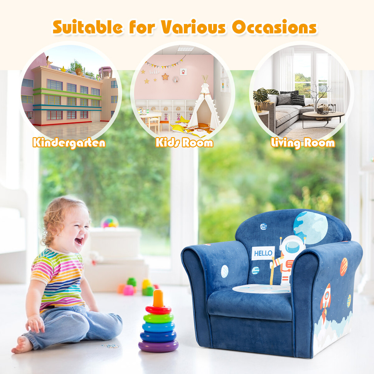 Kids Astronaut Sofa Children Armrest Couch Upholstered Chair Toddler Furniture