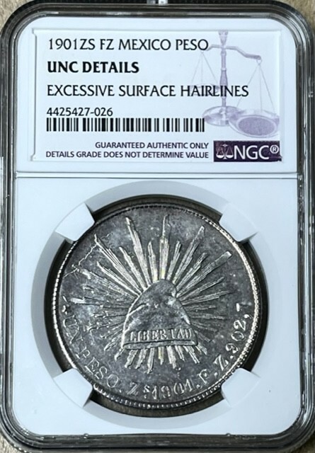 MEXICO - 8 Reales - 1901 Zs. F.Z. - Zacatecas - NGC UNC Details - (Hairlines)