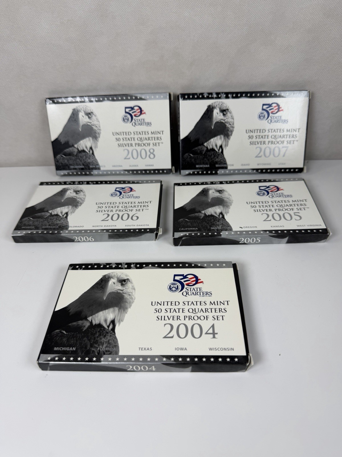 2004-2008 Silver Proof State Quarters Lot 5 Sets 25 Coins 90% Silver Toned/Haze