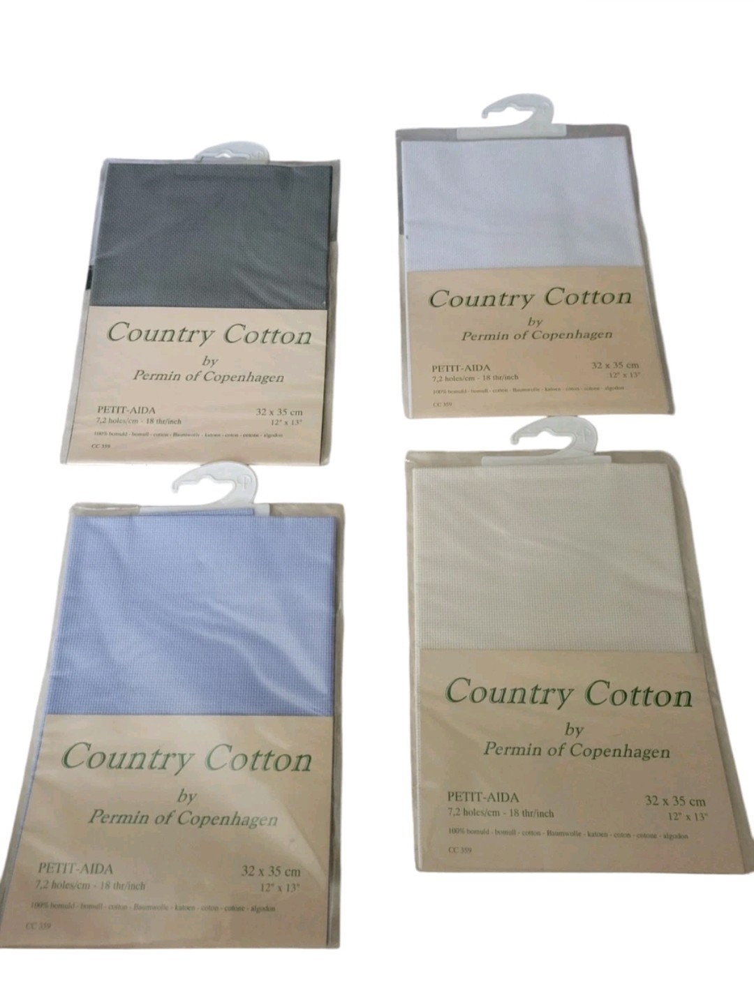 (4) Country Cotton By Permin Of Copenhagen Petit 18 Count Aida Fabric