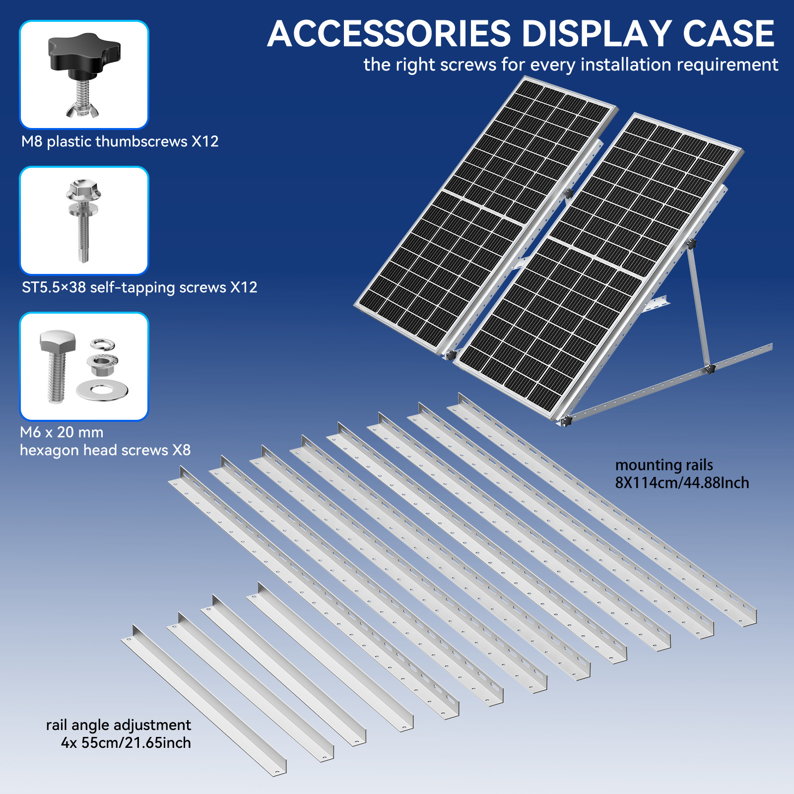 45 inch Adjustable Solar Panel RV Tilt Mount Brackets (2 Set) RV Kit System Flat