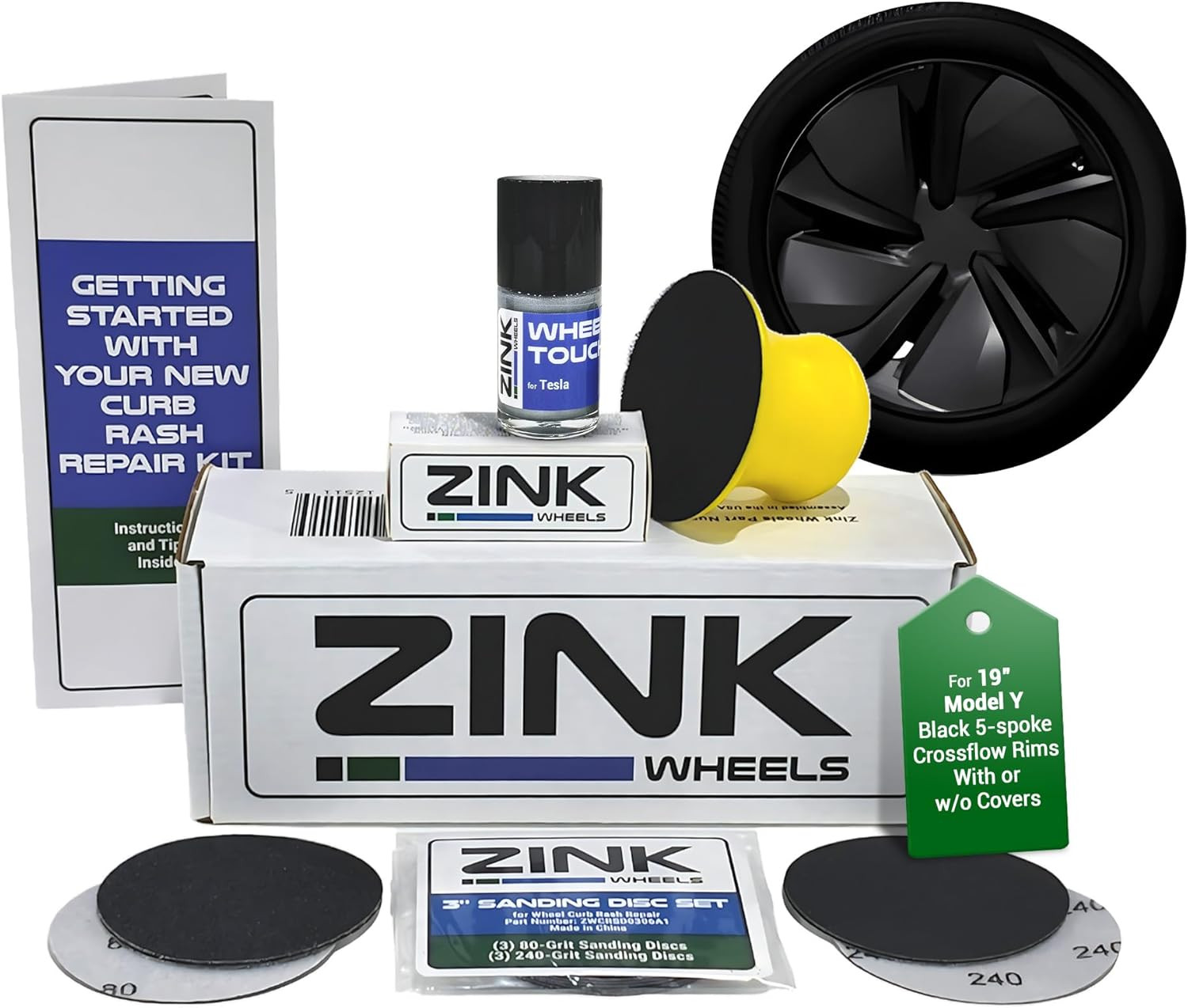Premium Tesla Wheel Curb Rash Repair Kit for Model Y 19-Inch Black Crossflow Rim