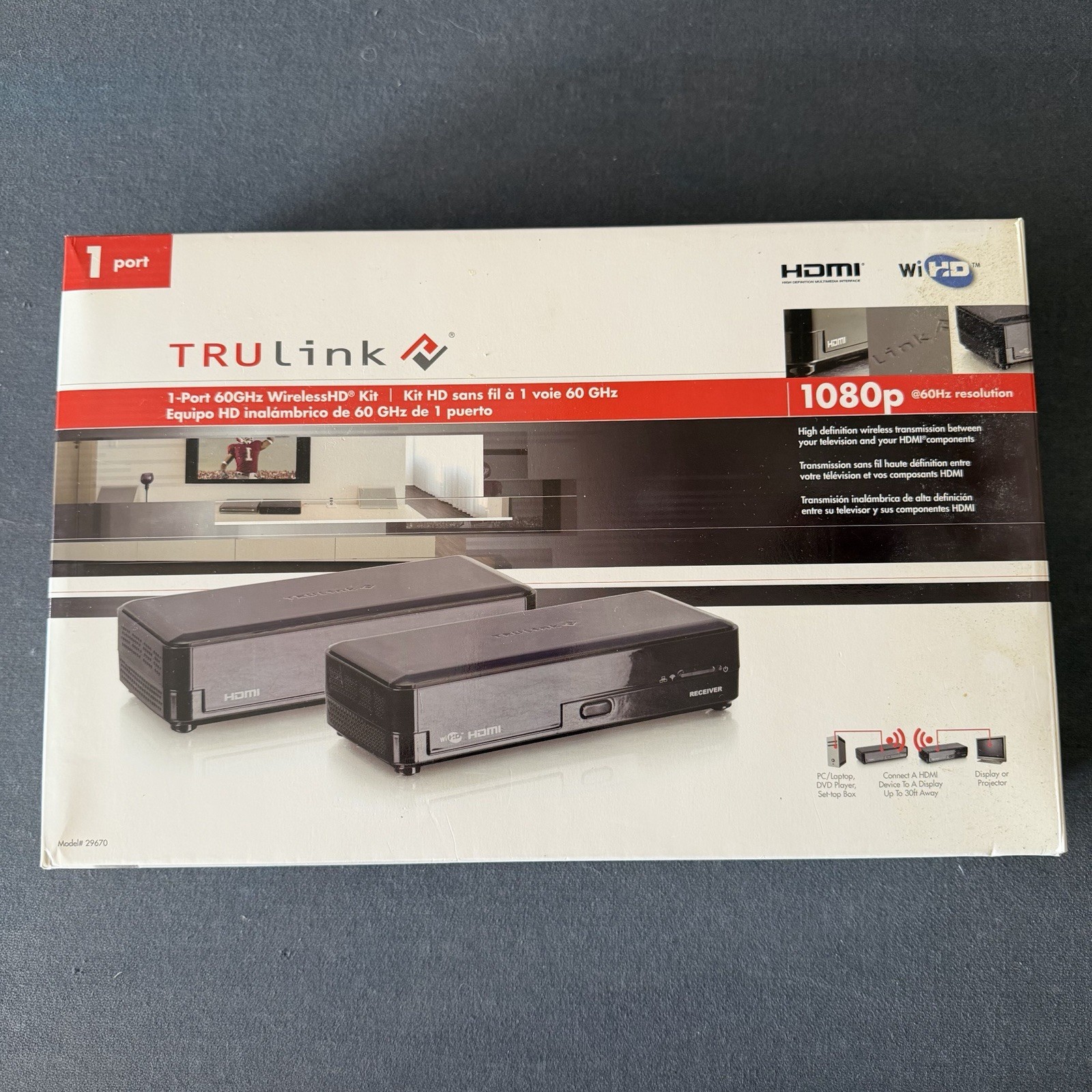 TruLink 60GHz WirelessHD Kit 29270 Wireless HDMI Transmitter Receiver 1080p NEW