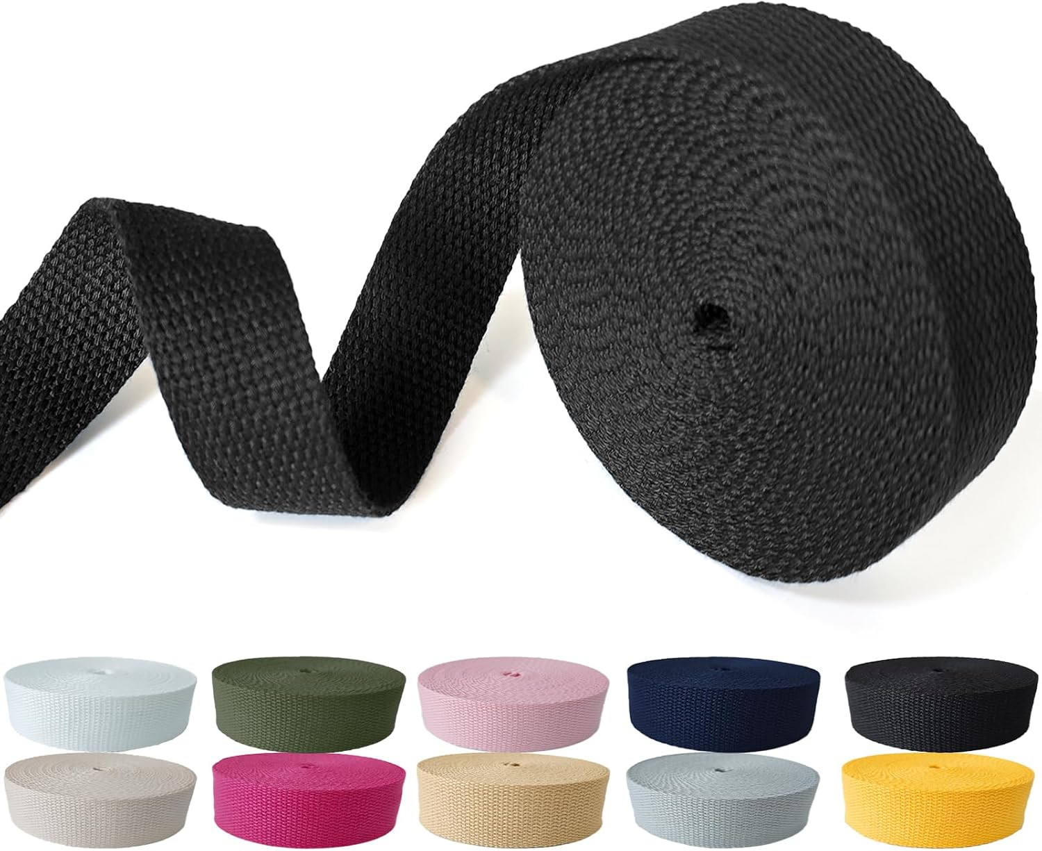 Cotton Webbing 1 Inch 5 Yards for Bag Strap Sewing Crafts, Black | Soft Poly Cot