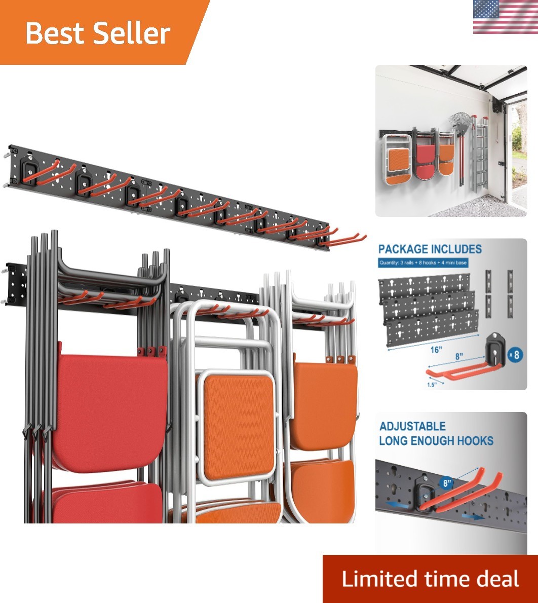 Adjustable Hook Wall Mount Tool Storage Rack - Durable and Easy Installation