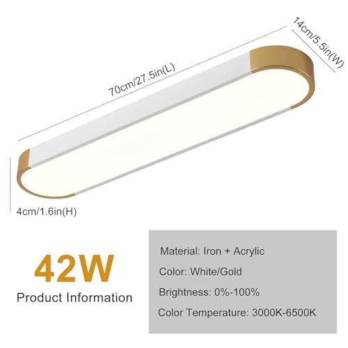 Dimmable LED Ceiling Light with Remote 42W Kitchen Lighting White+Gold/42W