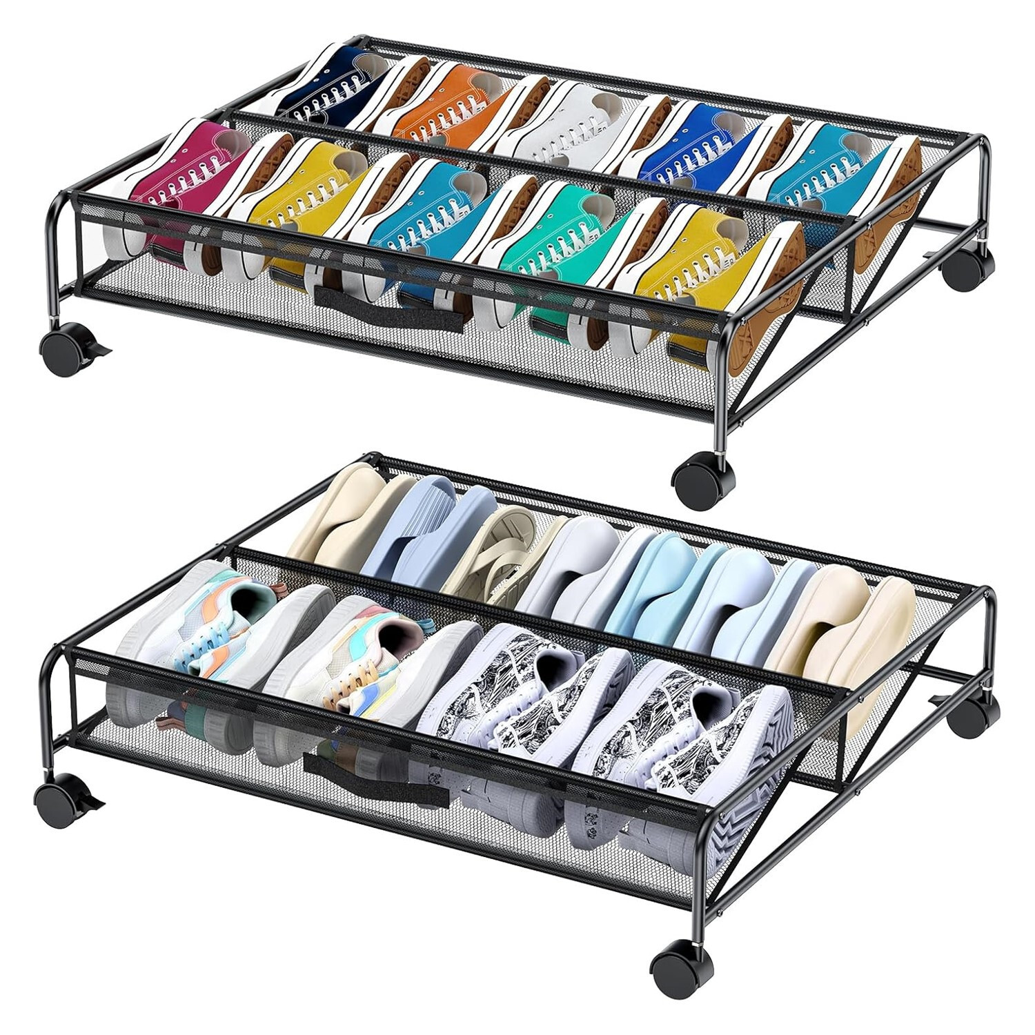 Large Under Bed Shoe Storage with Wheels Metal Rolling Underbed Shoe Organizer