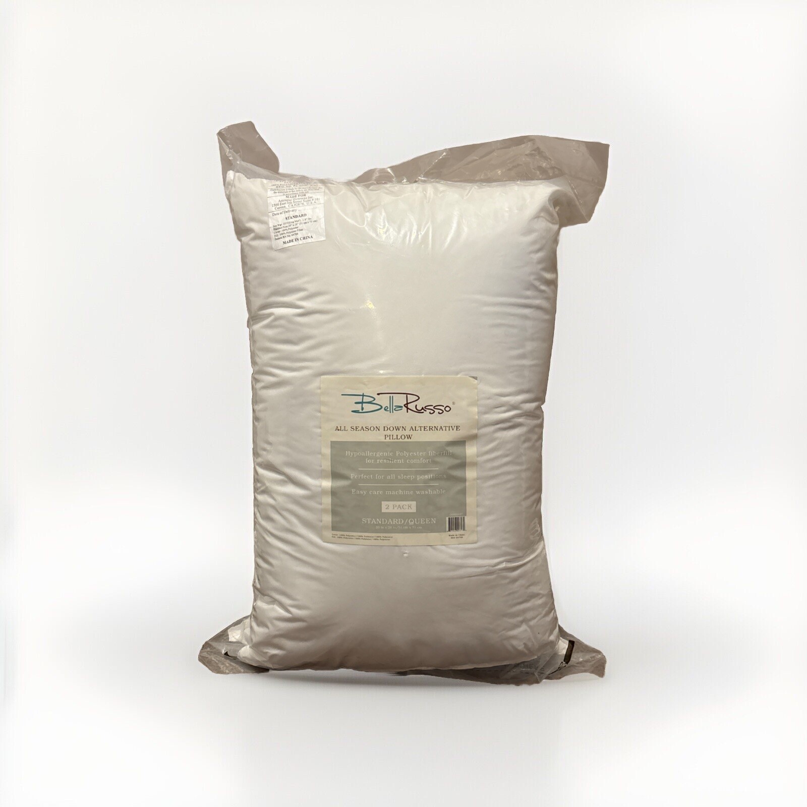 Bella Russo 2-Pack Standard/Queen Pillows Hypoallergenic Down Alternative 20x28"