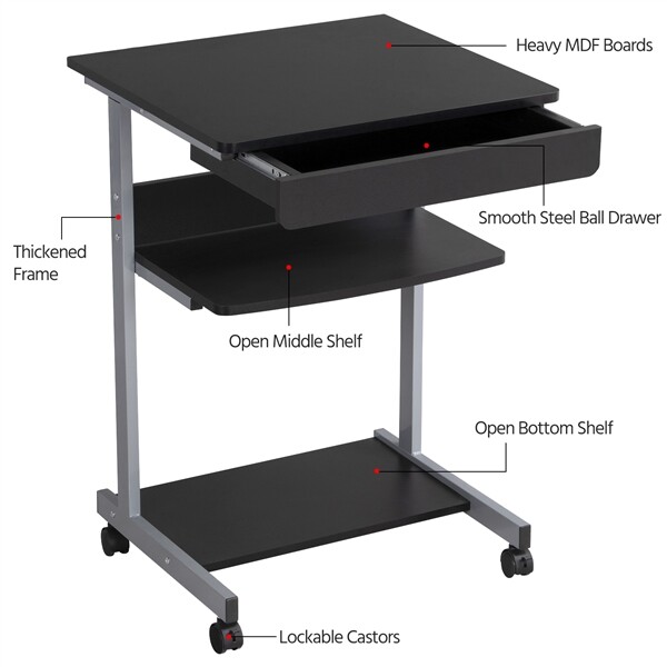 Small Spaces Rolling Computer Desk Corner Laptop Work Desk Printer Table Storage