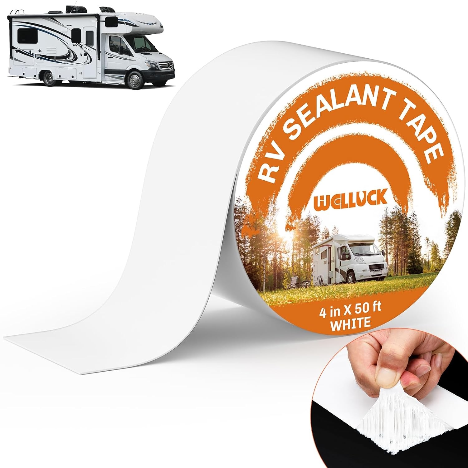 WELLUCK RV Roof Tape Sealant Roofing Tape, 4 Inch X 50 Foot Natural White