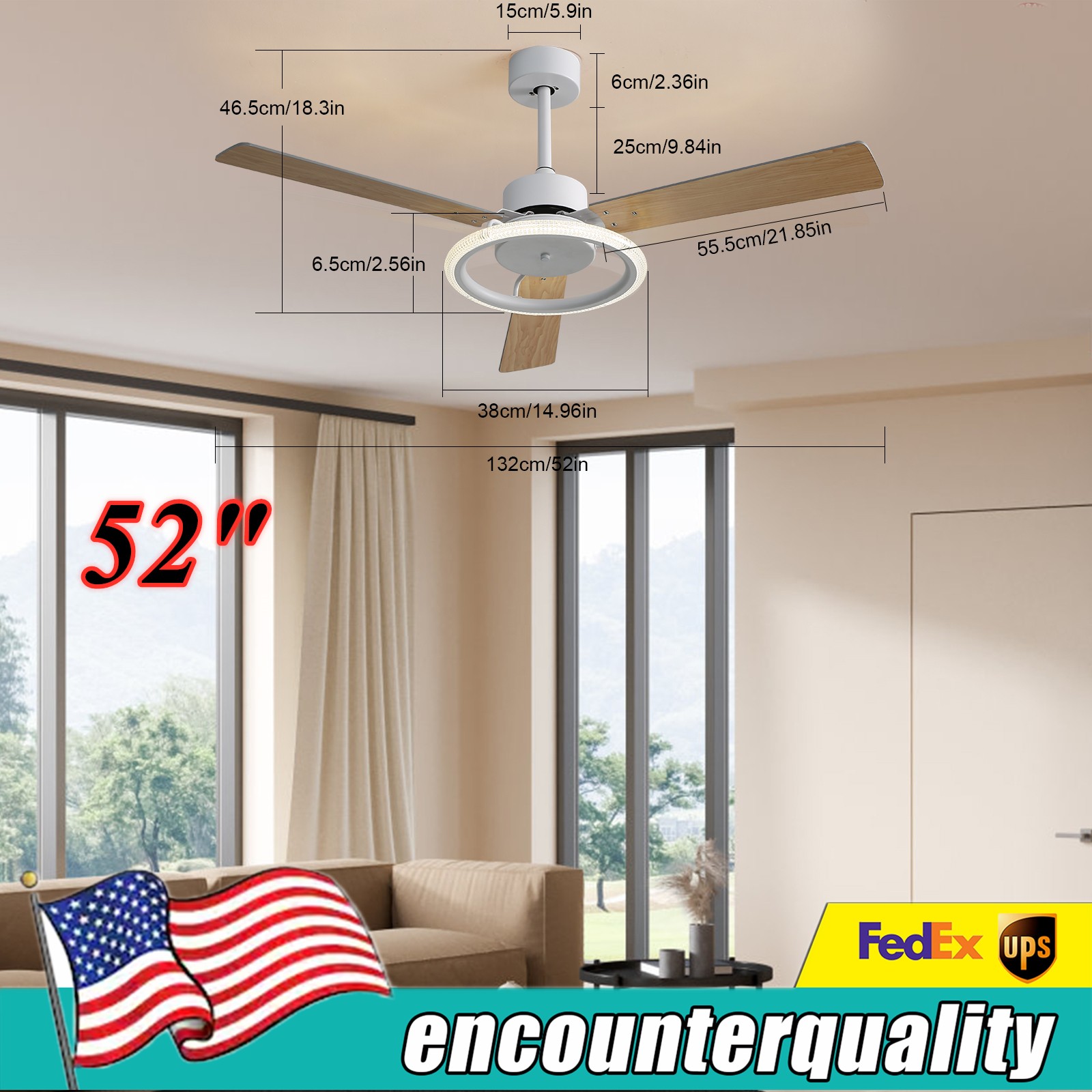 Ceiling Fan Quiet Motor Dc Ceiling Fan & Led Light Adjustable W/ Remote Control