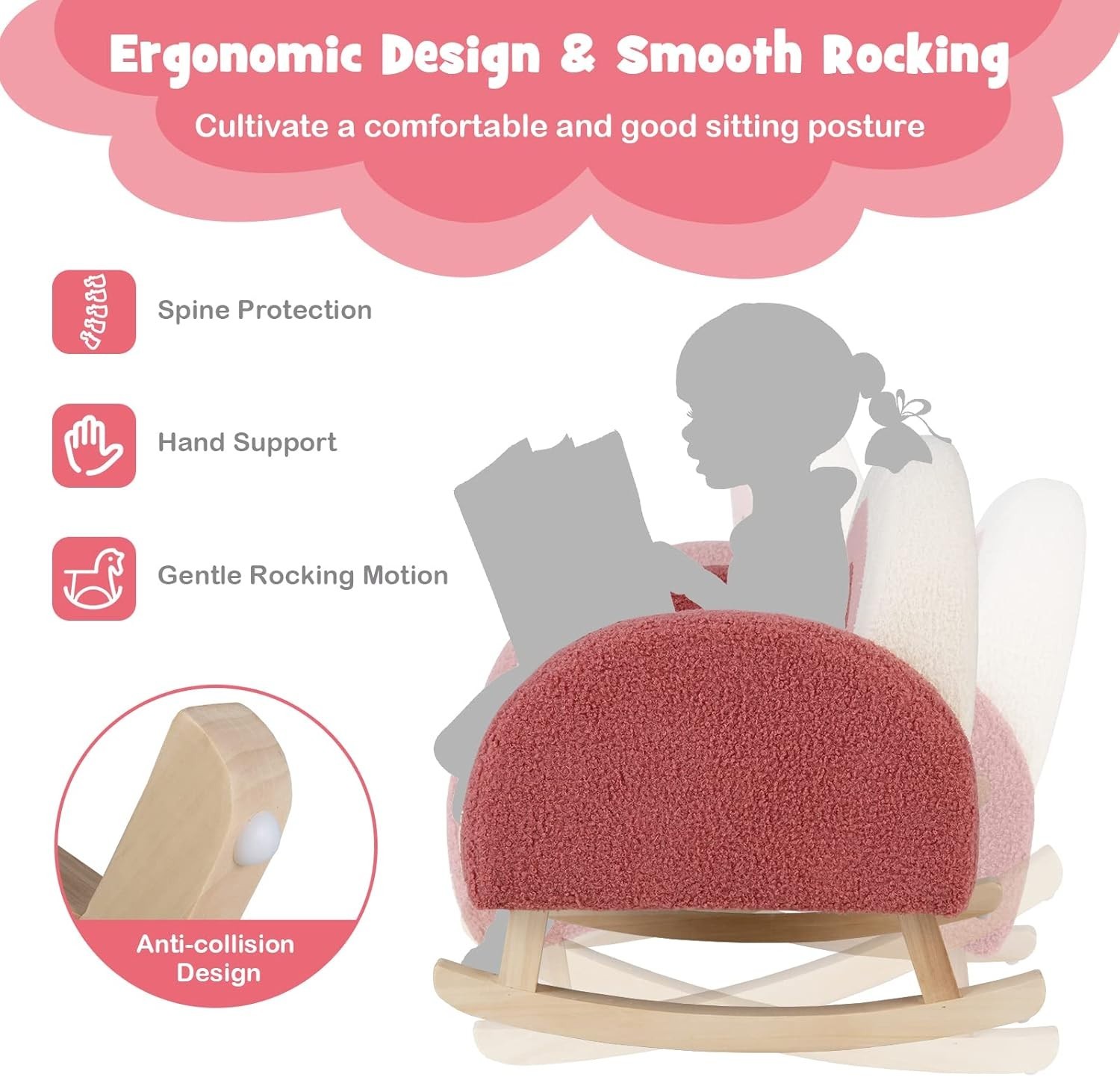 Durable Red Plush Rocking Chair for Kids - Stylish Armchair for Reading & Play