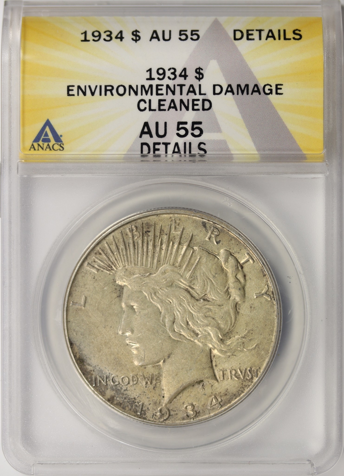 1934 Peace Silver Dollar $1 ANACS AU55 Details