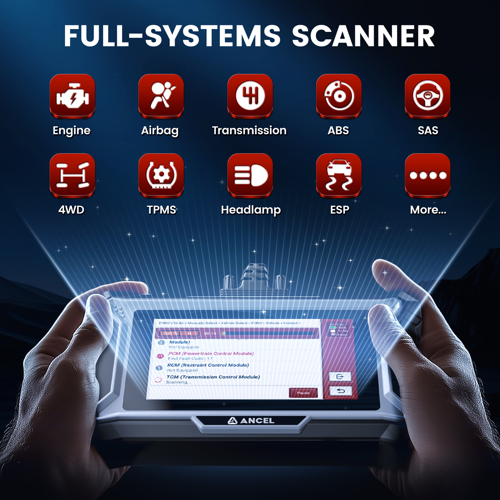 Car OBD2 Scanner Diagnostic Tool All System Check Engine Code Reader ABS SRS DPF
