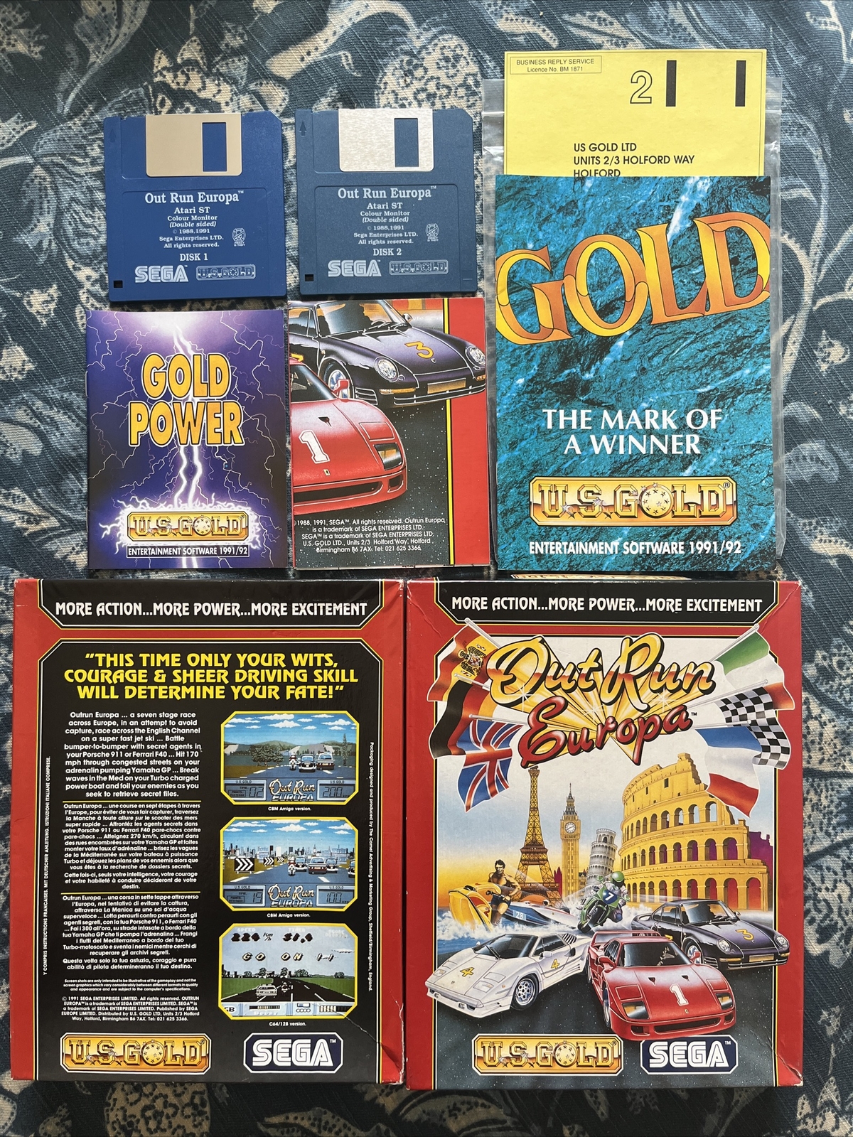Out Run Europa - Atari ST Sega - Complete CIB Big Box Game Disks Manual Poster