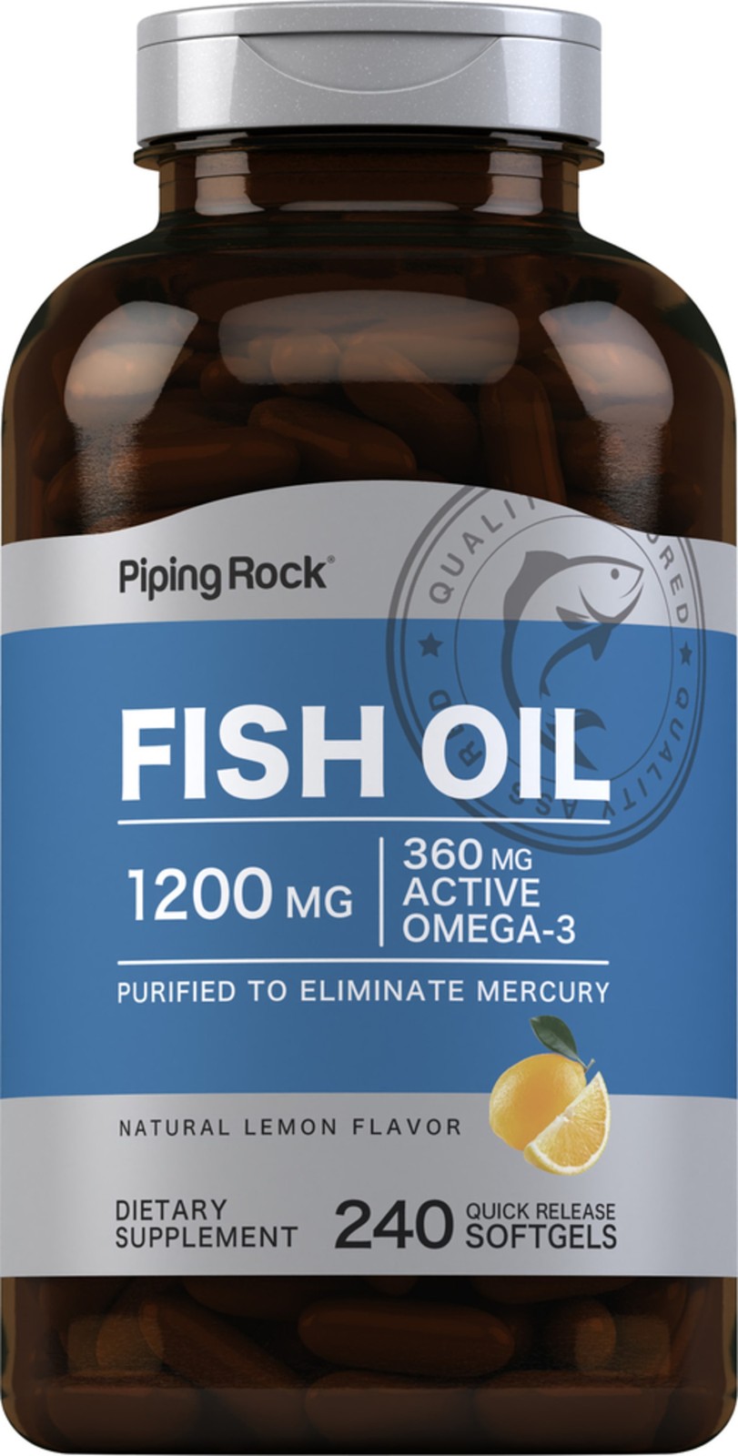 Fish Oil 1200mg | 240 Softgels | Omega 3 | Lemon Flavor | by Piping Rock