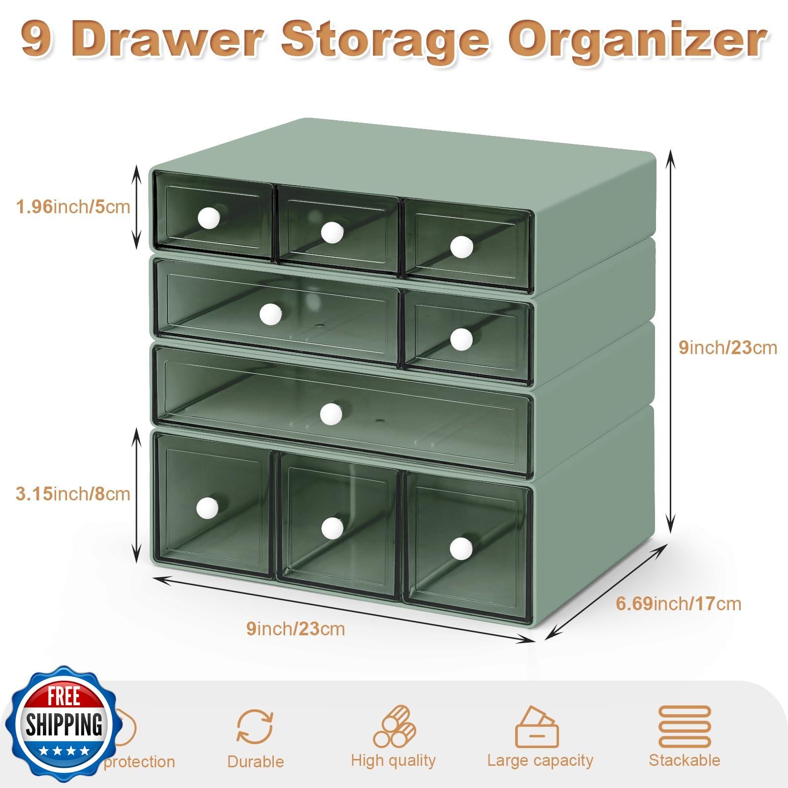 MYKASEN Desk Organizer with 9 Drawers, 4 Tier Plastic Stackable Storage Drawe