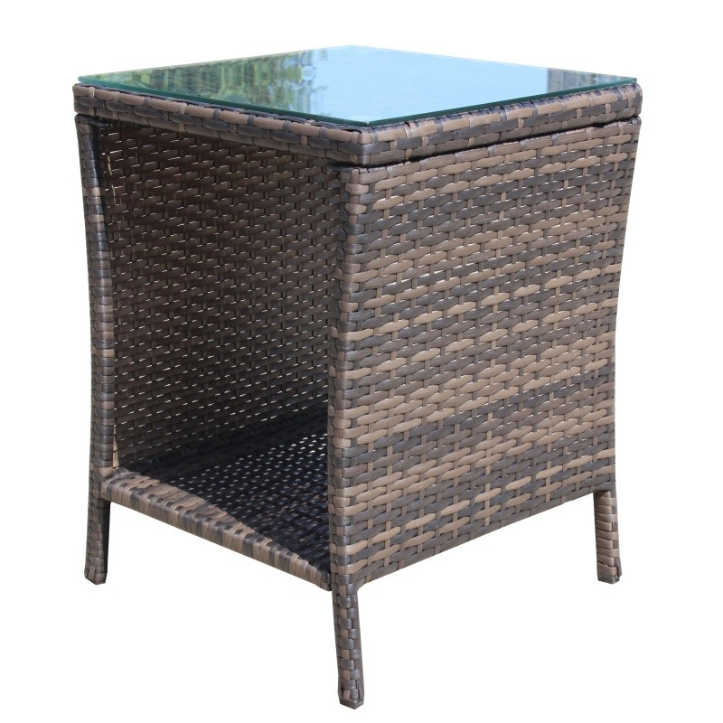 Portable Patio Coffee Table, Furniture Tempered Glass 21"H Rattan Easy Assemble
